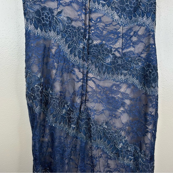 Mon Cheri Montage Navy One-Shoulder Lace Dress 8 Formal Elegant Wedding Floral - Picture 13 of 16